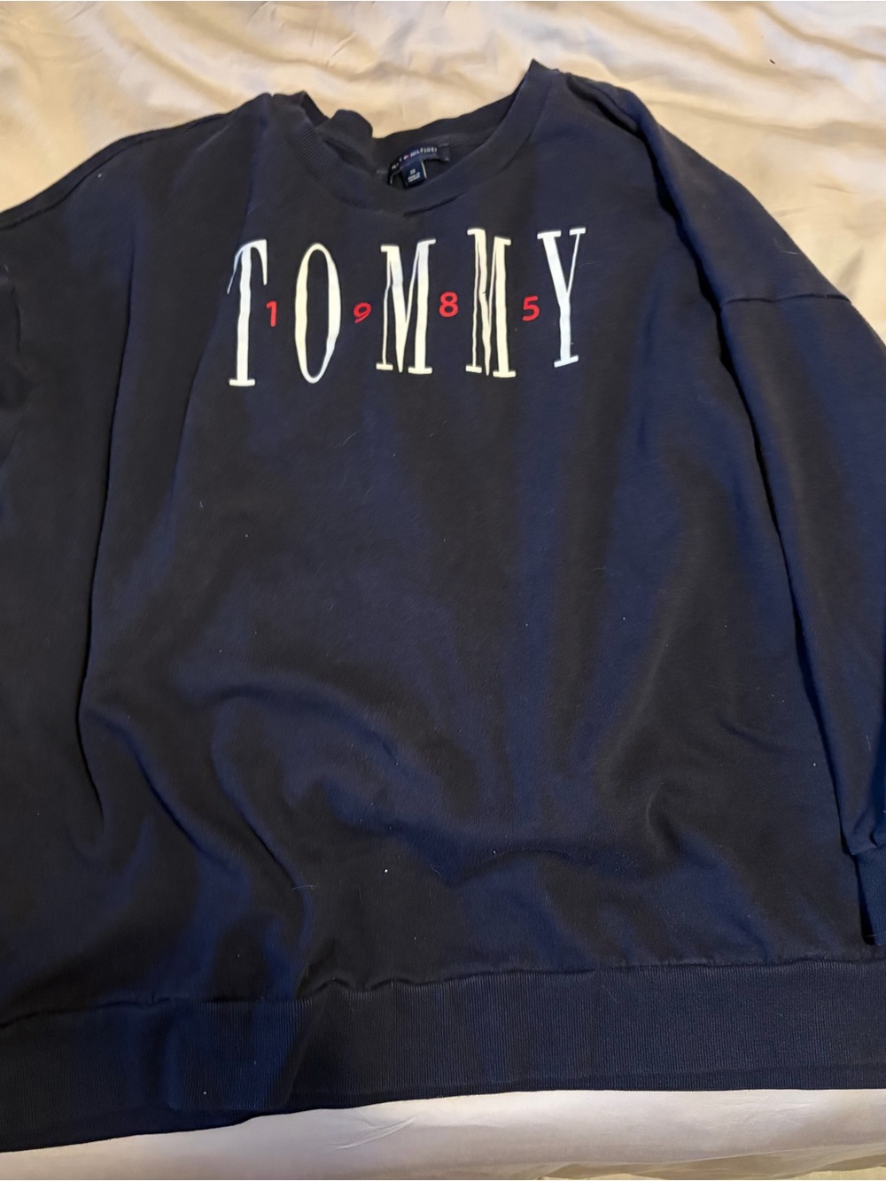 Tommy Hilfiger Navy Crewneck Sweatshirt with White Logo - Picture 2 of 5